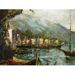 E. Grige, "Marina con barche di pescatori nel port